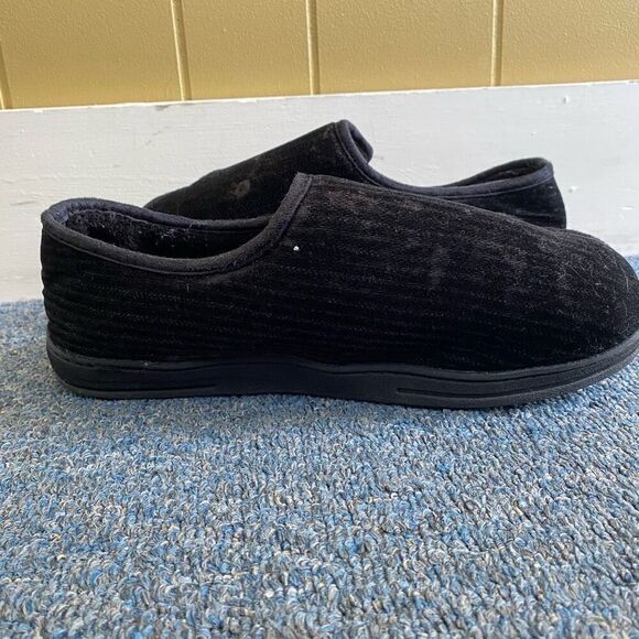 Mens sz 11 slip on slippers w/adjustable top strap black - Picture 2 of 8
